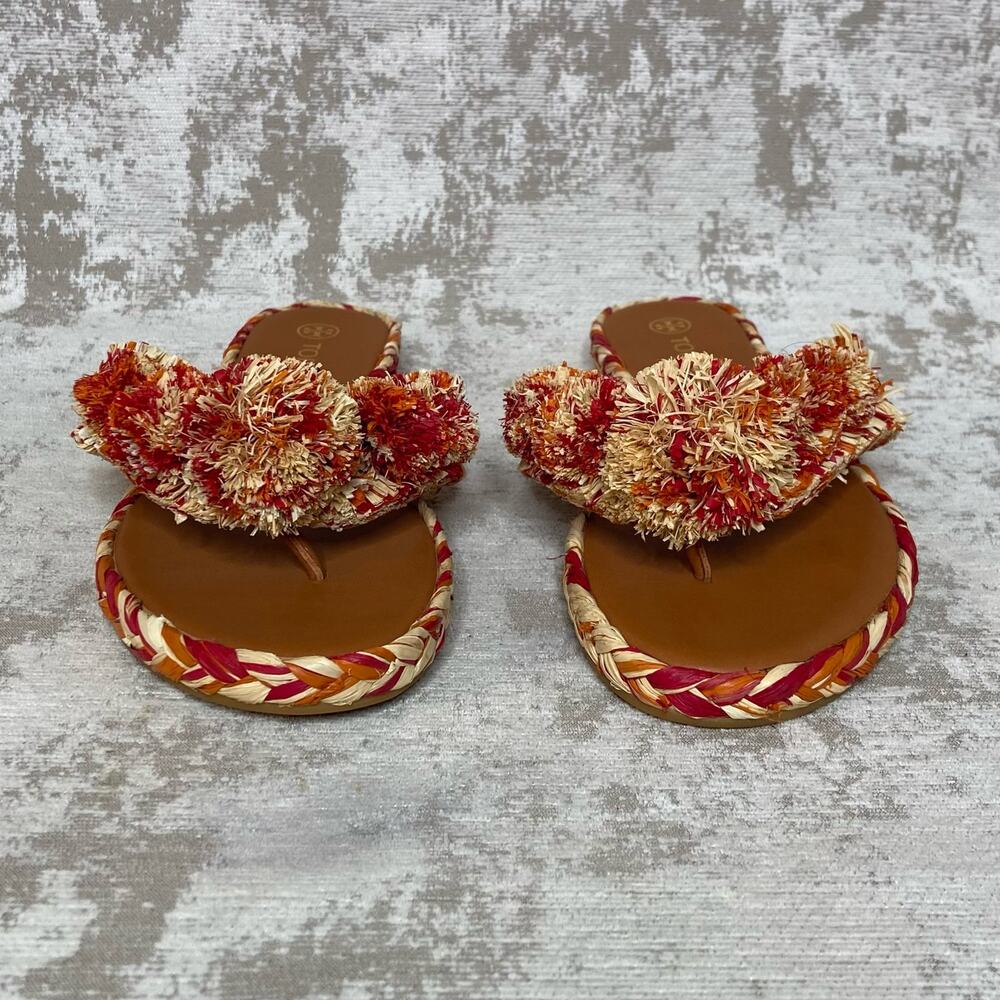 Tory Burch Raffia Thong Flat Sandals in Red - Picture 5 of 8